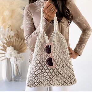 Elegant Braided Lightweight Beach Boho Tote Macrame Handbag